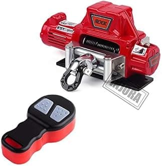 INJORA Metal Automatic Winch Wireless Remote Controller System for 1:10 RC Crawler Car Axial SCX10 90046 TRX4 Redcat (Red)