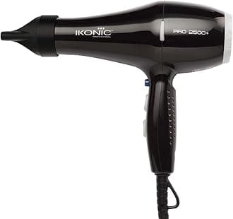 Ikonic 2500+ Professional Hair Dryer, Black, 2500W with Powerful AC motor, 2 speed and 3 heat settings with Cool shot, 2 Interchangeable Nozzles, Hang up loop, Control Frizz, All Hair Type
