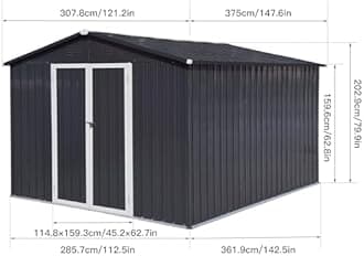 10 x 12 FT Outdoor Storage Shed, Metal Garden Tool Shed with Slooping Roof, Lockable Doors and Windows, Easy to Assemble for Garden, Patio, Lawn, Black
