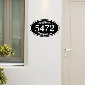 Customized Home Address Sign, Aluminum 12" x 7" Oval House Number Plaque, Personalized Color Choices Available (Black)