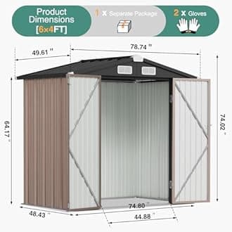 oneinmil 6x4 FT Outdoor Storage Shed with Base, Metal Tool Shed with Lockable Door, Metal Shed Garbage Can, Storage House for Backyard, Garden, Patio, Lawn, Brown