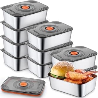 Layhit 10 Set Stainless Steel Food Containers with Lids 34 oz Metal Marinating Snack Containers Box for Lunch, Leftovers, Dishwasher & Freezer Safe