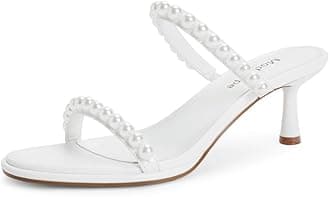 Modatope Two Strap Heeled Sandals for Women Kitten Heel Rounded Toe Heels Women Slip on Open Toe Sandals