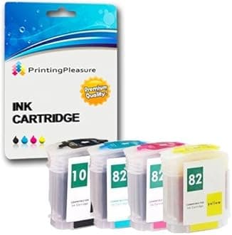 Printing Pleasure 4 (FULL SET) Compatible Ink Cartridges Replacement for 10/82 XL for DesignJet 500 500+ 500ps 500ps+ 800 800ps 815mfp 820mfp cc800ps - Black/Cyan/Magenta/Yellow, High Capacity