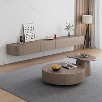 HYANXUE Floating TV Stand, Wall Mounted TV Shelves With Door,TV Media Console, Floating TV Cabinet Large Storage TV Bench Under TV (Khaki, 220CM/86.6")