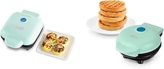 Dash DBBM450GBAQ08 Deluxe Sous Vide Style Egg Bite Maker, Aqua & DMW001AQ Mini Maker for Individual Waffles, Hash Browns, Keto Chaffles with Easy to Clean, Non-Stick Surfaces, 4 Inch, Aqua