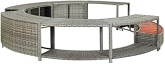 loibinfen Round Spa Surround Poly Rattan, Outdoor Massage Hot Tub Frame with Solid Acacia Wood Steps and Storage Compartment for Garden Backyard Swimming Pool Surround 111.4"x111.4"x21.7"/Grey -AA