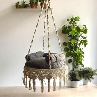 ecofynd Premium Luxury Macrame Swing Hammock with Cushion Set for Adults & Kids, Large Chair Jhula Relax for Indoor, Outdoor, Balcony, Deck, Patio, Living Room, Home (Ivory, BH038-CU-GRY)