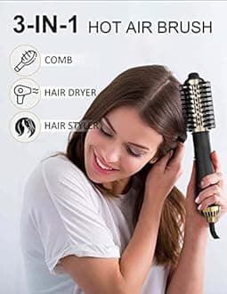 LANDOT Hair Dryer Brush Blow Dryer Brush In One, One-Step Hot Air Brush, Negative Ionic Hair Styler And Volumizer For Drying, Straightening, Volumizing, Lightweight Hairdryer, Gold, 1000 Watts