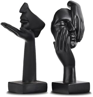 6.5" H Black Art Thinker Figurines 2 PCS, Abstract Small Statues Home Accent Decor for Shelf, Office Desk, Living Room, Knick Knacks Decorations for Shelves (2 PCS Black)