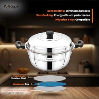 Potscape Maxx Idlipot - Multi Idli Pot Stainless Steel - Compatible with Gas & Induction - Includes Dhokla Maker with Steamer, 2 Idli Plates, 1 Mini Idli Plate – Momo Idiyaapam Maker