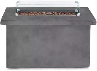 Tower T978529 Magna Large Rectangular Outdoor Gas Fire Pit, Moisture Resistant Magnesium Oxide Construction, Smokeless Flame, Safety Guard and Automatic Shut-off, Weatherproof Cover Included, Grey