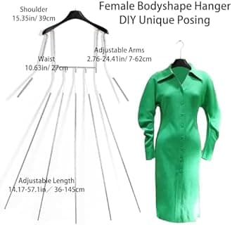 Adjustable Mannequin Dress Form, Metal Frame Coat Mannequin Hangers with Adjustable Waist and Arms, Fashionable Dress Form for Hoodie, Coat, Jacket, Sweater, Dress, Tops (Female) A10
