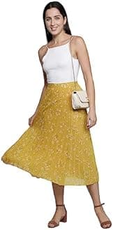 NUEVOSDAMAS Women's Ditsy Floral Print High Waist Skirt Pleated A-line Long Skirt Beach Elasticated Midi Skirt