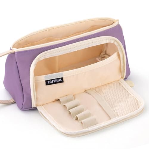 EASTHILL Polyester Big Capacity Pencil Case Pouch Pen Case Simple Stationery Bag School College Office Organizer For Teens Girls Adults Student, Deep Purple Xw, Simple