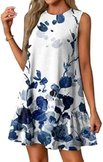 CHRATLHI Beach Dresses for Women 2025 Vacation,Todays Daily Deals Casual Floral Boho Sundresses Summer Sleeveless Tank Dress Ruffle A-Line Hawaiian Mini Dress Beach Vacation Clothes Light Blue M