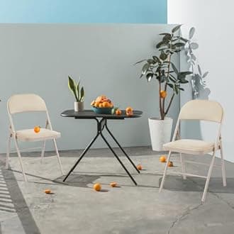 Sweetcrispy Folding Chair 2 Pack, Leather Padded Folding Chairs, Sturdy Metal Foldable Chairs, Easy to Use and Shower Hoses, Tap Supply Lines, Washer Hoses (Kahki, 2 Pack)