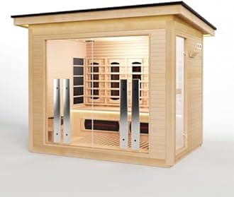4-5 Person Hybrid Home Wood Sauna, Outdoor WiFi Control Traditional Hemlock Steam & Far Infrared Saunas Spa Room with Red Light Therapy, 14 Heaters& Electric Stove, Accessories, Rightdoor