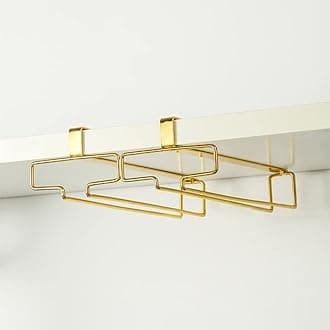 LINFIDITE Gold Under Cabinet Wine Glass Holder, Glass Rack, Wine Glass Rack, 2 Pack, Space Saving, Easy Installation, Anti-Skid, Compact Design, Sturdy Materials