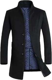 Lavnis Men's Trench Coat Long Wool Blend Overcoat Slim Fit Down Topcoat