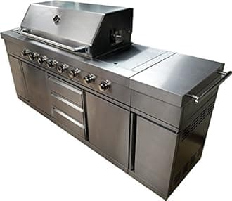3 in 1 Stainless Steel Outdoor BBQ Kitchen Island Grill Propane LPG w/ Sink, Side Burner, LED Lights, and Canvas Cover