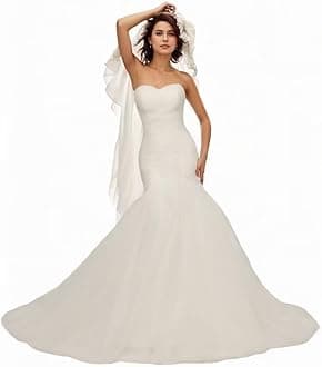 Lace Mermaid Wedding Dress 2026 Strapless Beach Wedding Dresses for Women Bride Applique Tulle Long Boho Bridal Gowns