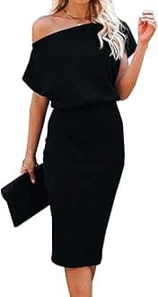CUPSHEMidi Dress Short Sleeve Off Shoulder Underneath Party Dress for Women Bodycon Dress