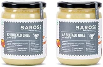 Barosi Premium Buffalo Ghee 1 Litre (Combo Pack of 2 * 500ml) | Vedic Bilona Method | Churned from Curd | Pure & Natural | Farm Made in Small Batches | Glass Jar Packing