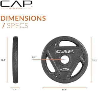 CAP 2-Inch Olympic Grip Weight Plate, 25 lb, Single Plate, Black