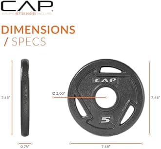 CAP Barbell 2-Inch Olympic Grip Weight Plate, 5 lb, Set of 4, 5 lb, Set of 4 Black (OPHWIS-005)