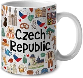 Lotacy Czech Republic Symbols Colorful Coffee Mug, Czech Republic Ceramic Mug 11 oz Coffee Mug, Czech Republic Souvenir and Gifts, Gift Idea for Czech Republican Men and Women