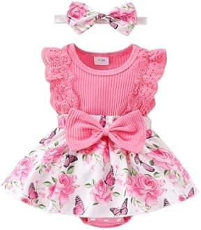 Baby Girl Clothes Newborn Romper Dress Infant Lace Ruffle Sleeveless Summer Outfits with Headband 0-12 Months