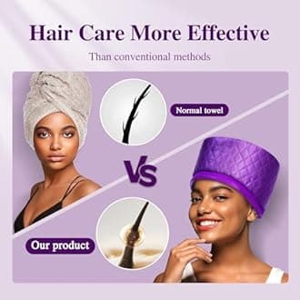 Thermal Steam Cap for Natural Hair Treatment: 10-Level Heating Cap for Deep Conditioning and Hair Steaming - Quick Heat-Up, Purple
