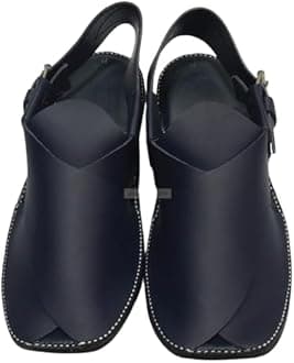 Handcrafted Blue Leather Sandals, Ethnic Traditional Men's Peshawari Chappal, Semi Formal Sandals For Men, Stylish Comfortable Foot Wear