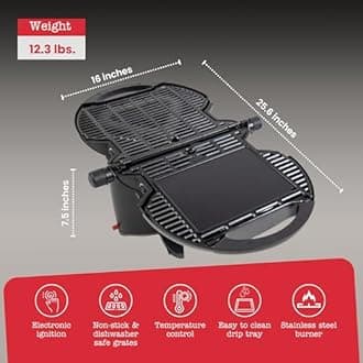 NOMADIQ Portable Propane Gas Grill | Small, Mini, Lightweight Tabletop BBQ | Perfect for Camping, Tailgating, Outdoor Cooking, RV, Boats, Travel (Grill)