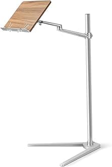 Shikha Book Stand for Reading, Hands-Free Holder for Laptop Phone Tablet with Wooden Pad, Rotated and Liftted Metal Support, 2 Spring Clips.