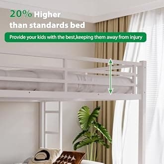 Metal Queen Over Queen Bunk Bed for Kids & Adults with Extra Thick Support Columns & Higher Guardrail, 2 Ladders, Squeak-Free, Heavy Duty, No Box Spring Needed, Easy Assembly, White