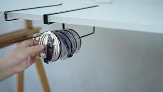 2 Pack Tumbler Lid Organizer, Horizontal Tumbler Lid Storage Hook Up to 20 Lids, Space Saving Cup Lid Holder Under Cabinet Tumbler Lid Hook for Kitchen Organizer, Paper Towel Hanger(Round&Flat, Black)