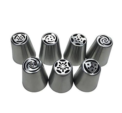 Russian Piping Tips 19-Pcs Set(7 Russian Tips 1 Tri-Color Coupler 1 Lg Silicone Bag 10 Disposable Bags) Kit For Cake- Cupcake Decorating Supplies Kit. Icing Tips Set