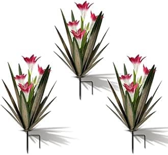 Homight Metal Agave Plant Outdoor Decoration Lily Mexican Yard Art Garden Gift Home Decor Hand Painted Metal Agave Garden Yard Statue, Outdoor Lawn Ornaments(3 Big Red Lilies)