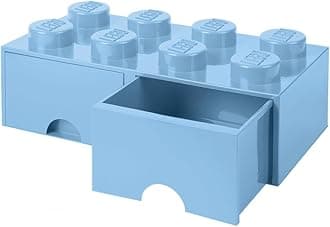 Lego Brick 8 Knobs, 2 Drawers, Stackable Storage Box, 9.4 l, Light Blue, 50 x 25 x 18 cm