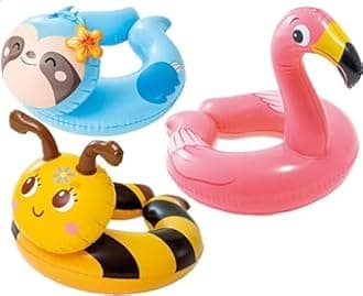 Intex, 43234-2327 3 Pack 59220EP - Animal Head Split Ring Pool Floats Bundle Includes Frog, Duck, Penguin, Giraffe, Frog, Penguin