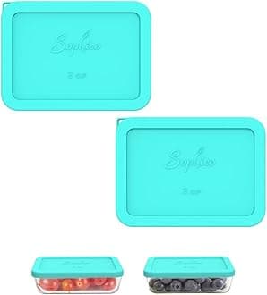 Sophico 3 Cup Rectangle Silicone Storage Cover Lids Replacement for Pyrex 7210-PC Glass Bowls, Container not Included (MINT, 2 Pack)