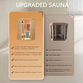 LTCCDSS 2-3 Person Corner Sauna, 8 Ultra Low EMF (0-5mG) Heaters, 1670W Hemlock Infrared Sauna, 1 Outdoor Lamp, 3 Color Lamps, 2 Read Lamps, 2 Bluetooth Speakers