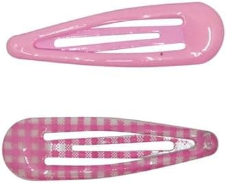 Gingham Hair Accessories for School Alice Band Slim Headband Scrunchy Clips (Pair of School Bendies Hair Clips Gingham and Plain Pink)