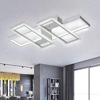 Jaycomey LED Ceiling Lamp with 4 Squares, White Acrylic Modern Flush Mount Ceiling Light Fixture for Living Room, Bedroom, Kitchen, Study, Cool White/6000K
