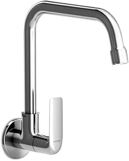 Fore Line Wall Mount, Cold only Kitchen Faucet, Brass Material, Silver Colour, Polished Chrome Finish, 360 Degree Swivel, 10 Years Warranty