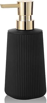 Small Soap Dispenser for Bathroom and Kitchen, Modern Farmhouse Striped Style Plastic Hand Soap Dish Soap Dispenser with Pump Matte Black and Gold