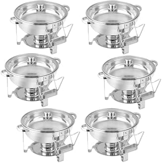 Chafing Dish Buffet Set 5 QT Stainless Steel Chafing Dishes Round Buffet Food Warmer Chafers Set for Parties Catering Event with Glass Lid, Lid Holder 6 packs