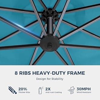 HOMSHADE 10ft Solar Lights Offset Cantilever Patio Umbrella - with Light and Base, LED Lighted Offset Hanging Patio Outdoor Market Umbrella UPF50+ UV Protection with Easy Tilt and Crank (Light Blue)